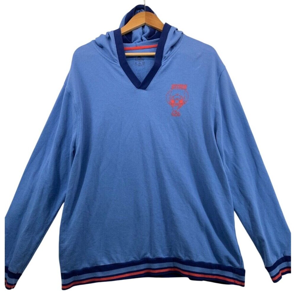 Disney Stitch Adult Hoodie Sz XL Blue Collegiate Stripes Long-Slv Popover Casual